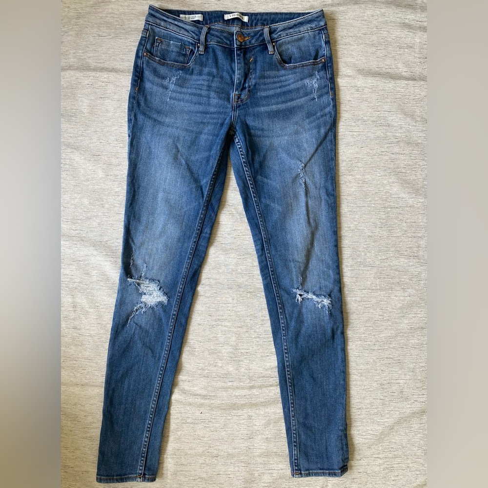 Vigoss Jagger Women’s Skinny Jeans Blue Distressed Stretch Denim